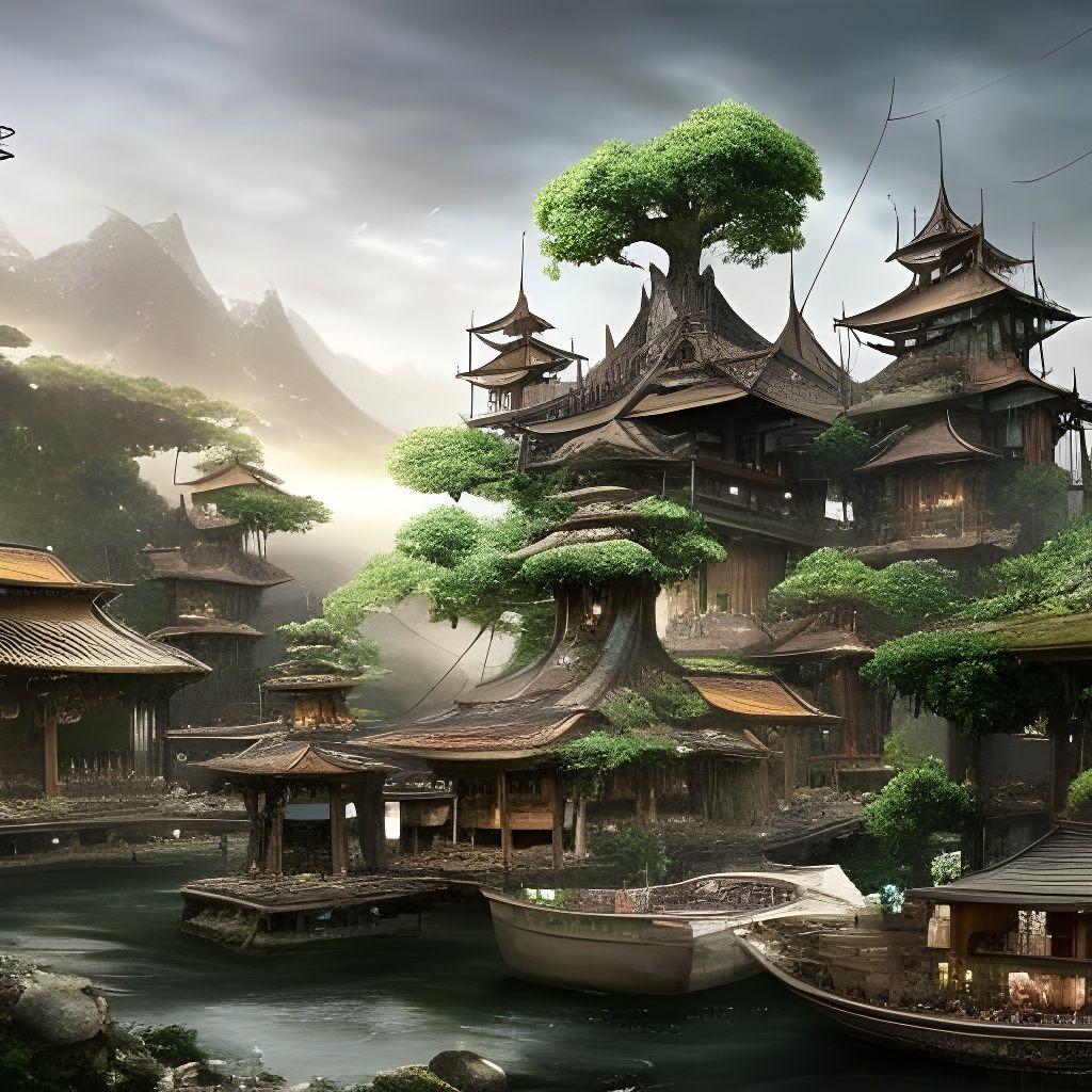 Solarpunk Dragonfly Village: Glass Bonsai Art