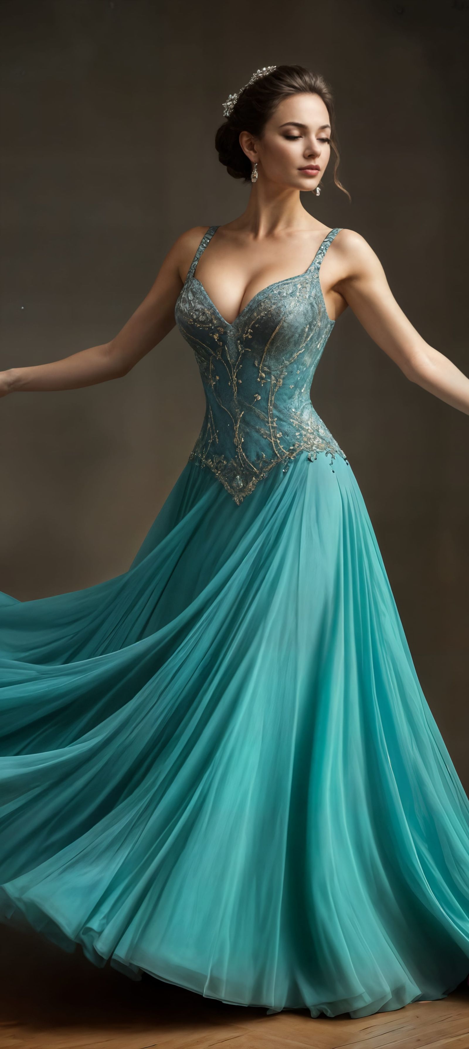 Elegant Triple-Bosomed Beauty Dances in Full Height