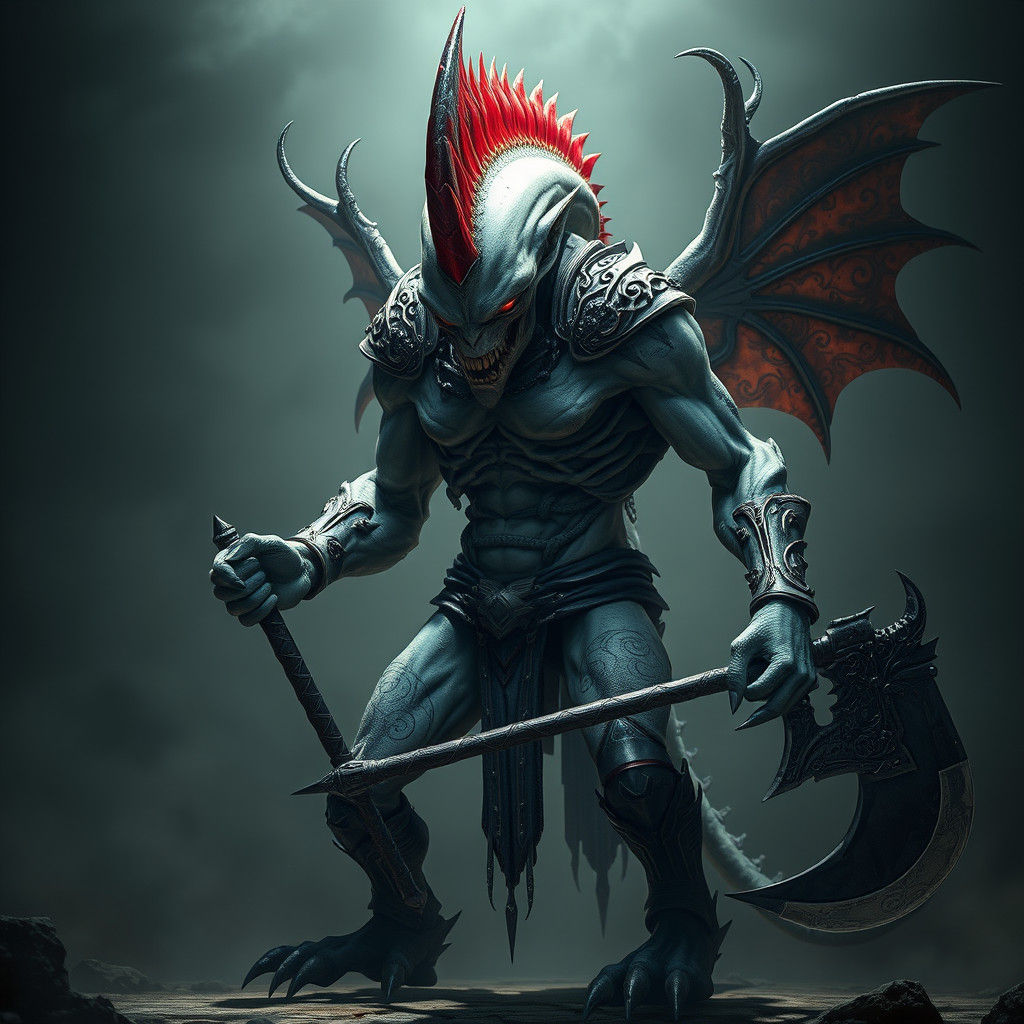 Alien Warrior in Medieval Battle Position