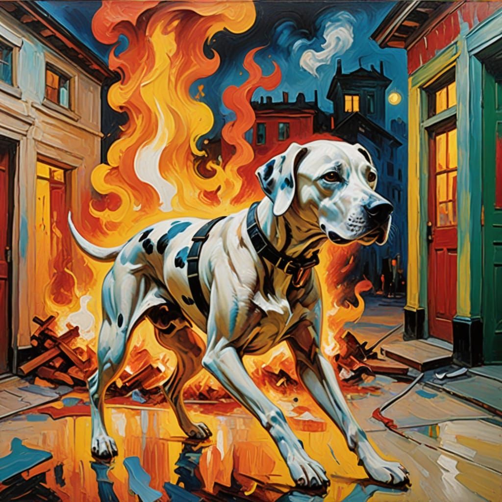 Dalmatian Dog Firefighter in Neo-Expressionist Oil Painting...