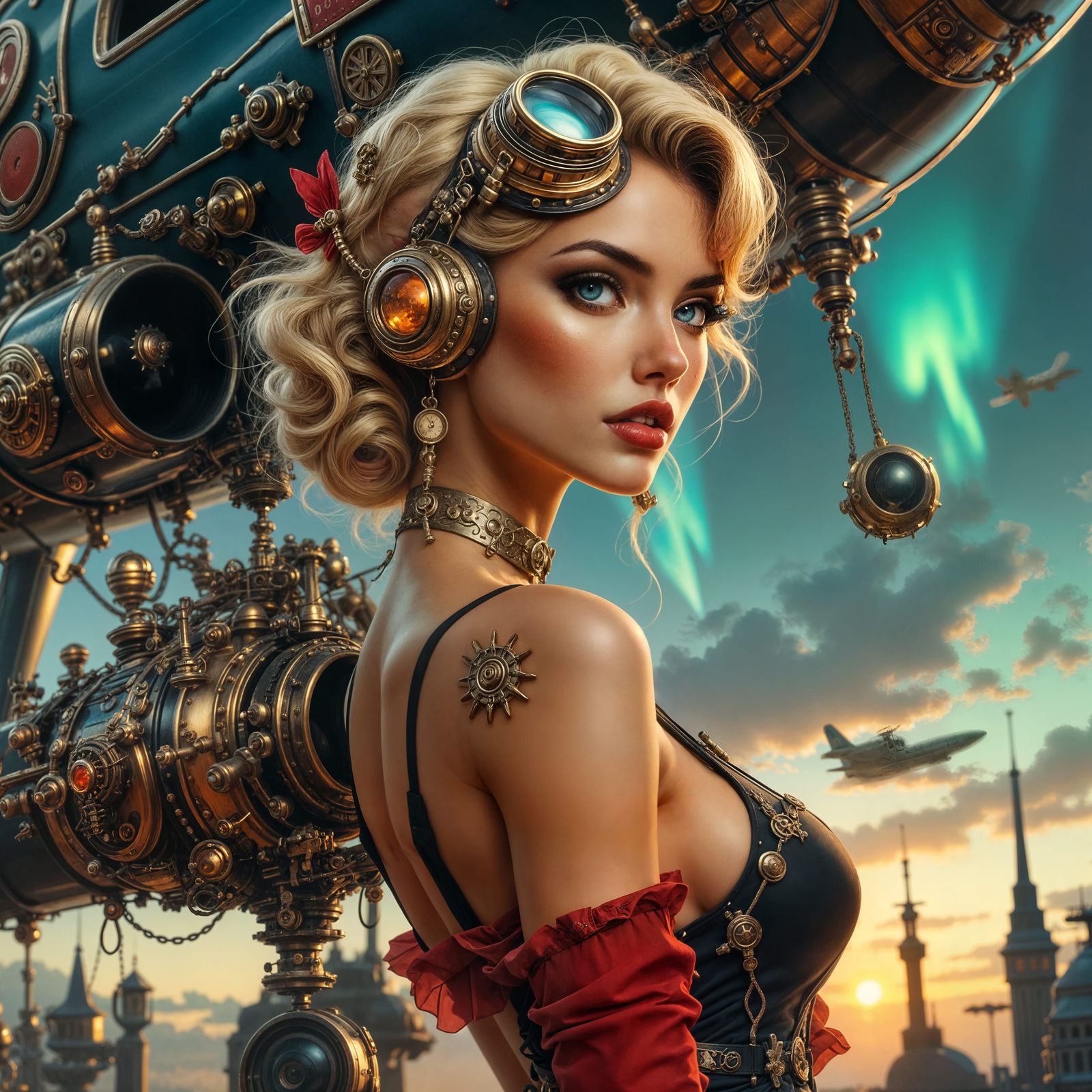Steampunk Adventuress with Goggles: Retro-Futuristic Pin-Up