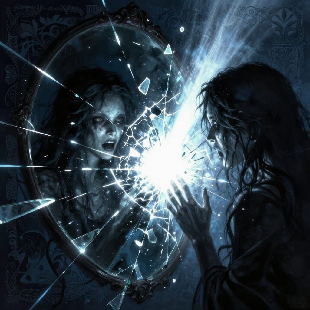 Cracked Mirror With Light Bursting Through