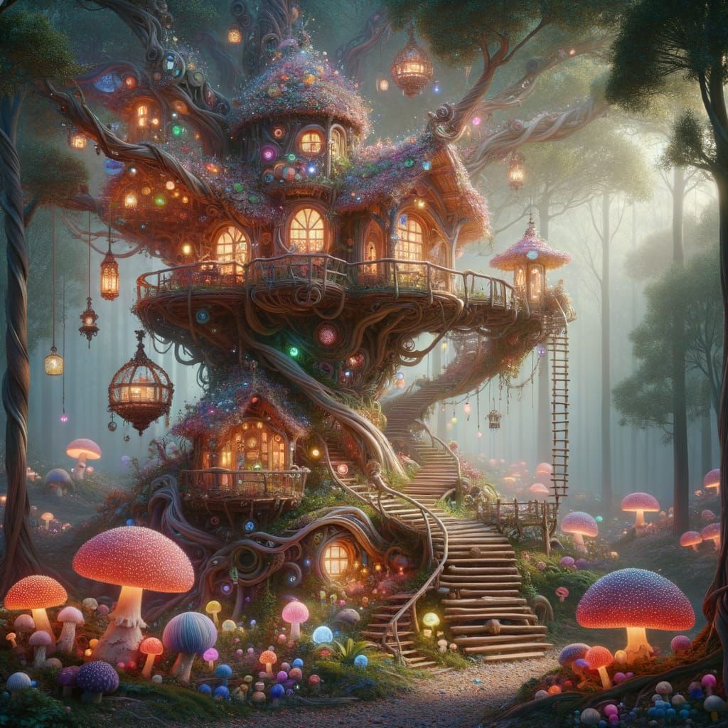 Enchanted Forest Treehouse: A Romantic Watercolor Illustrati...