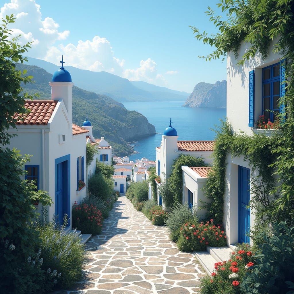 Greek Villages on a Lush Mediterranean Isle