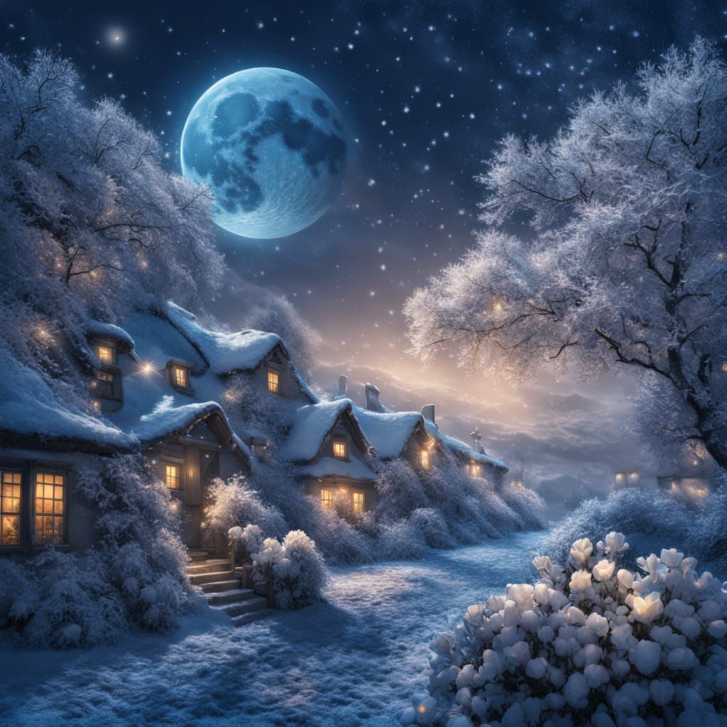 Melancholy Blue Moonlit Night: A Digital Painting