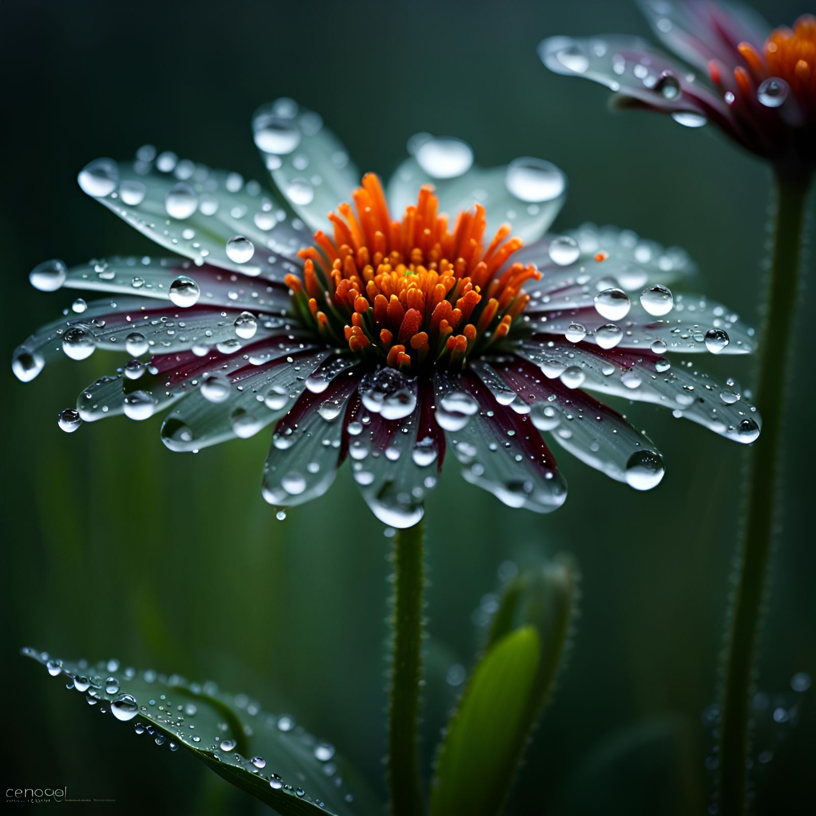 Photorealistic Dew-Kissed Flower with Industrial Edge