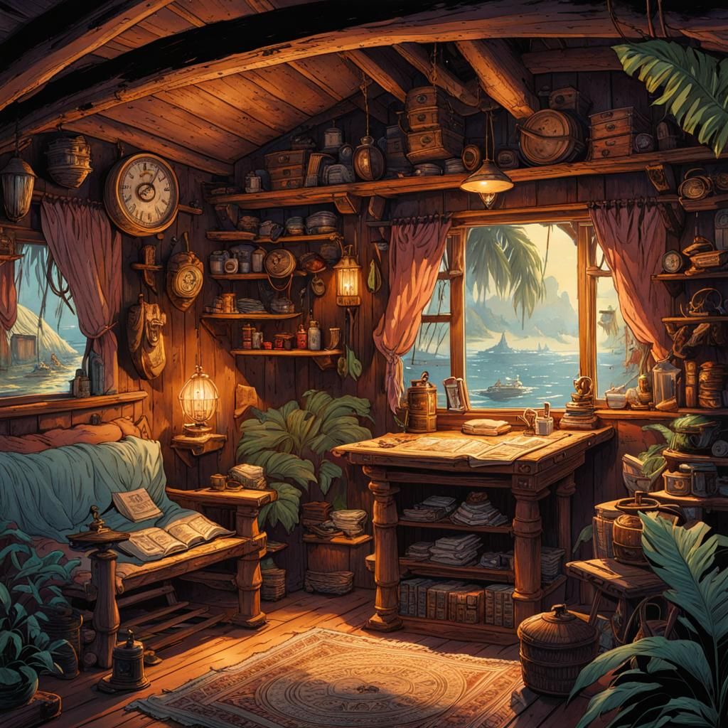 Cozy Captain's Cabin: Watercolor Comic Art