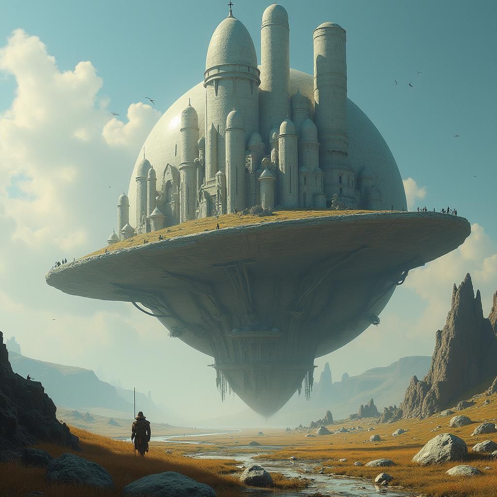Sci-Fi Castle Hovering in the Stratosphere