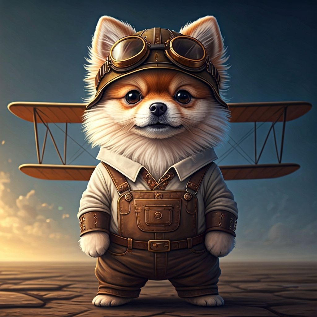 Steampunk Pomeranian Pilot Ready for Takeoff