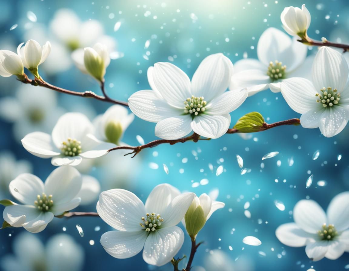 Dogwood Flowers Fantasy Illustration in Photorealistic Style