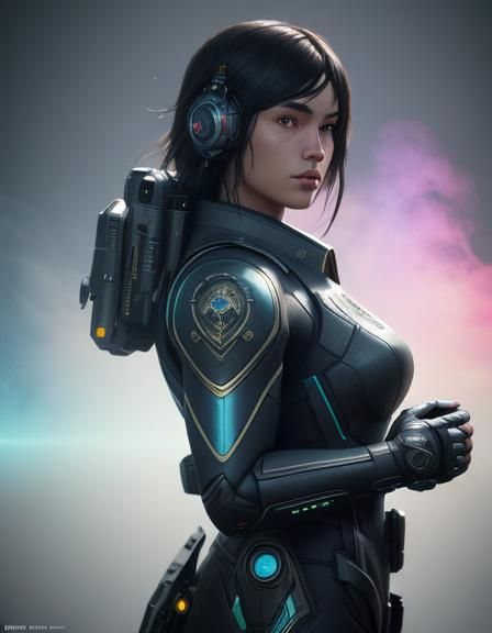 Pilot and UFO in Art Deco Science Fiction Style