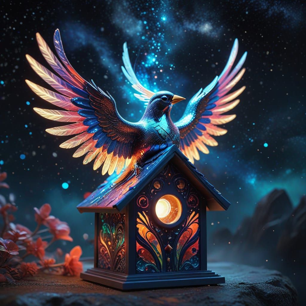 Art Deco Angel Soaring Through Psychedelic Galaxy