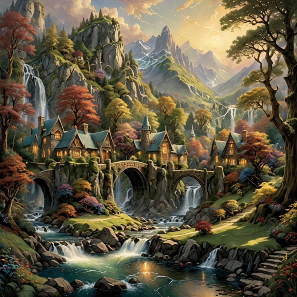 Rivendell Landscape in Kinkade Style