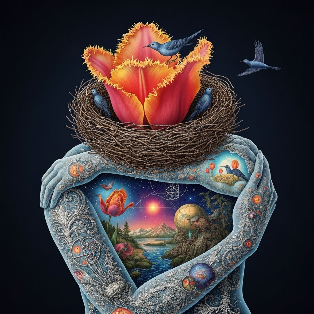 Cosmic Nature Connection: Woman Carries Star Nest