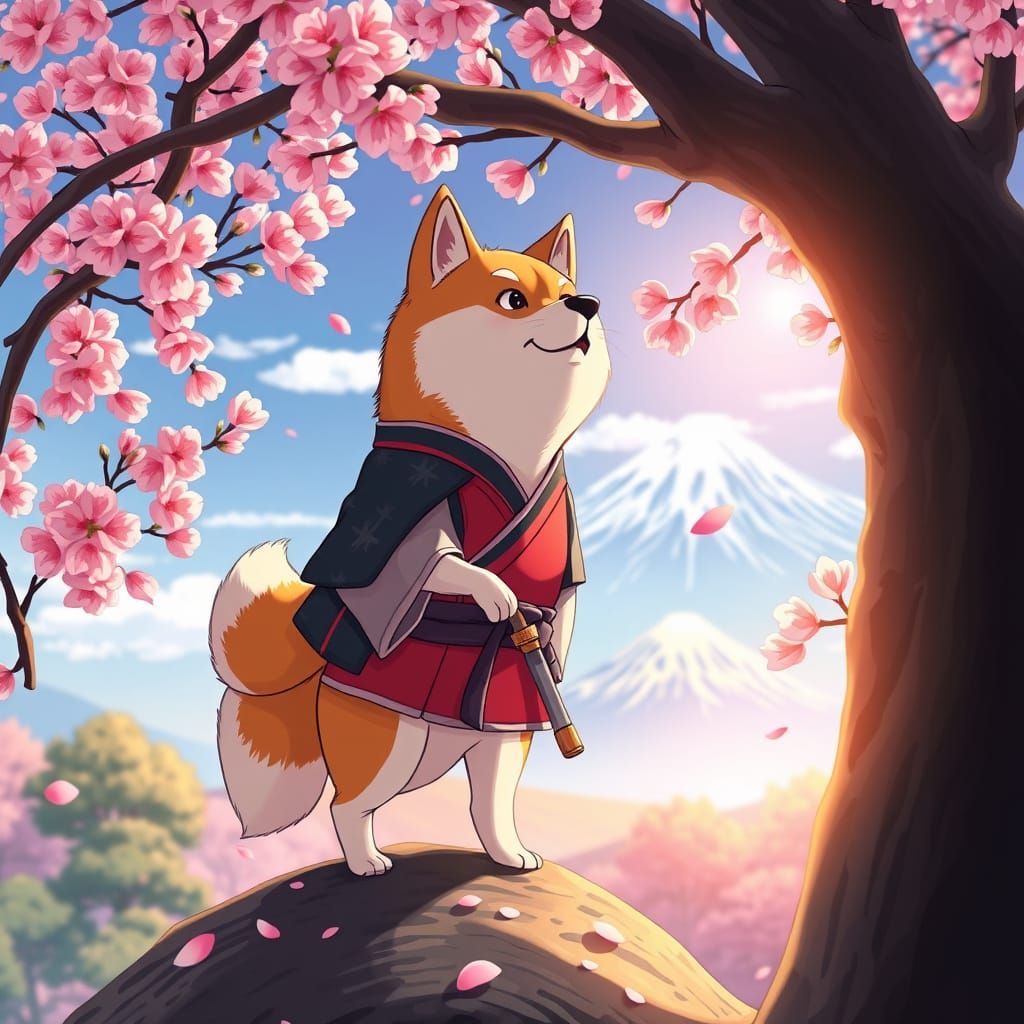 Shiba Inu Samurai in Anime Style