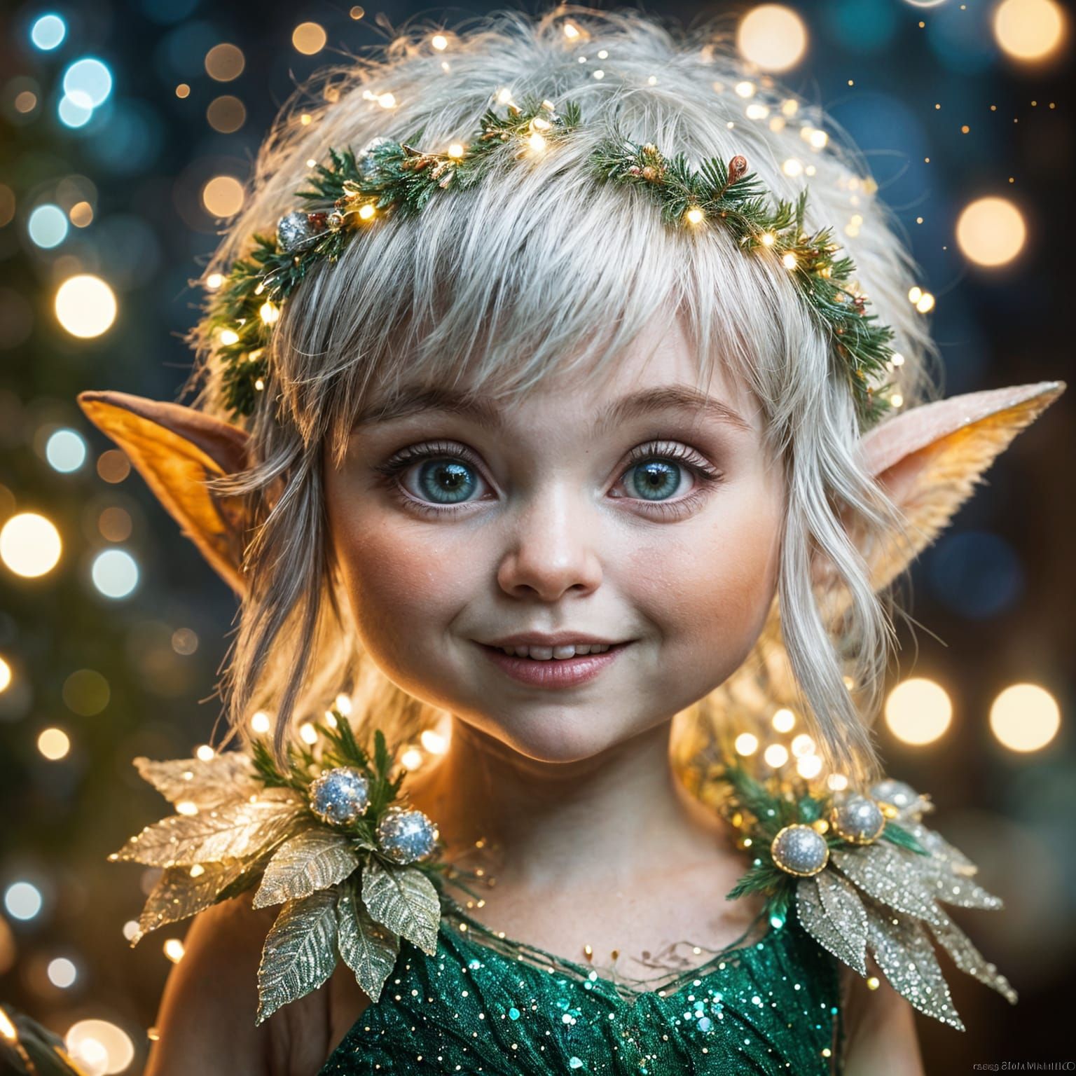 Sparkly Christmas Elf Headshot in Photorealistic Style