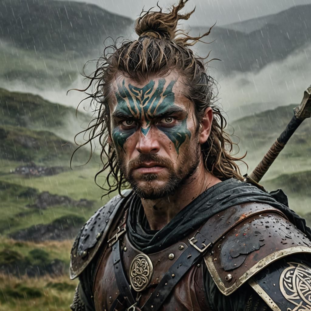 Fierce Celtic Warrior Portrait in Studio Lighting