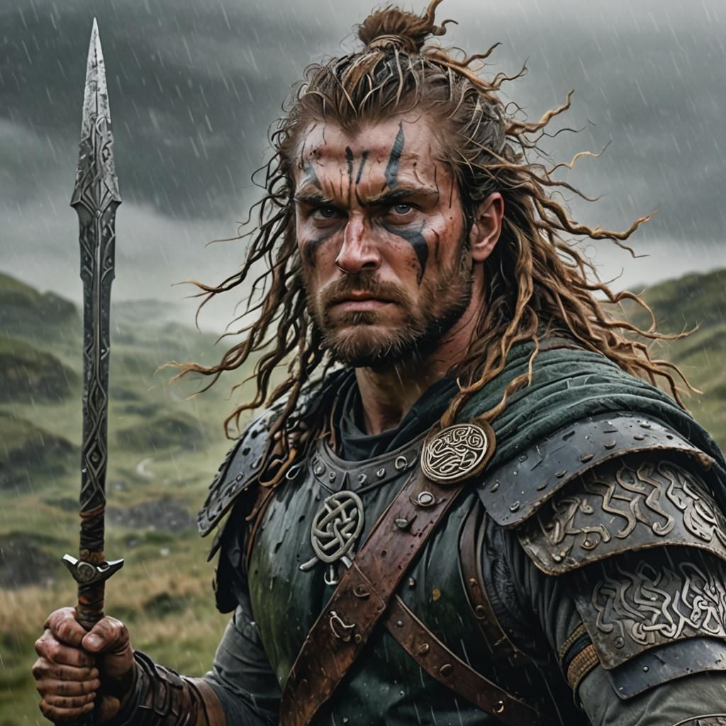 Fierce Celtic Warrior Portrait in Studio Lighting