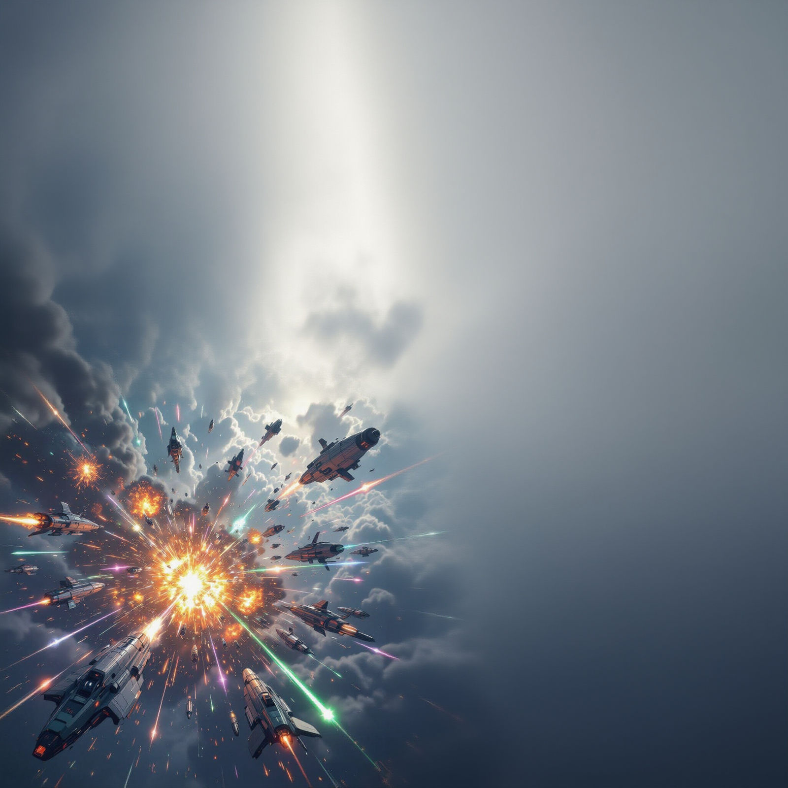 Massive Space Battle With 100 Ships Firing Lasers