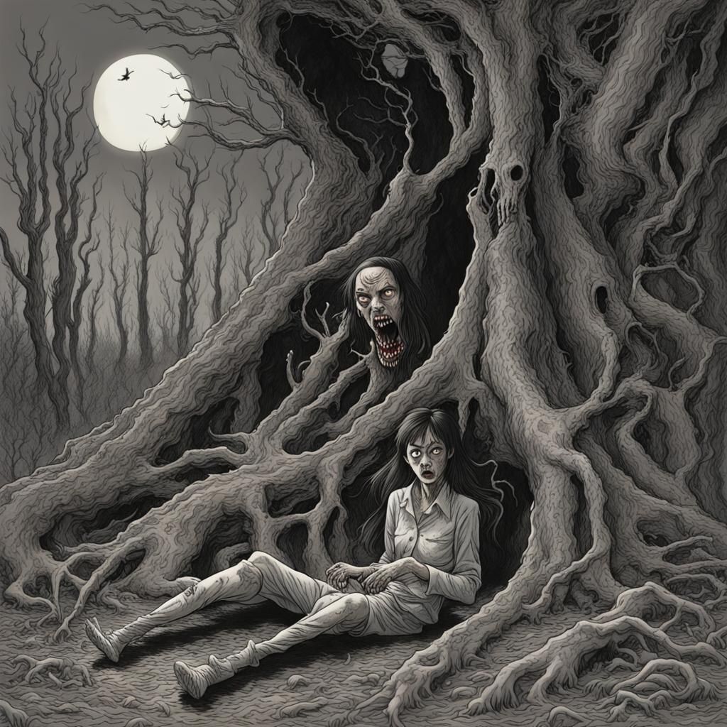 Evil Dead Scene in Junji Ito Horror Style