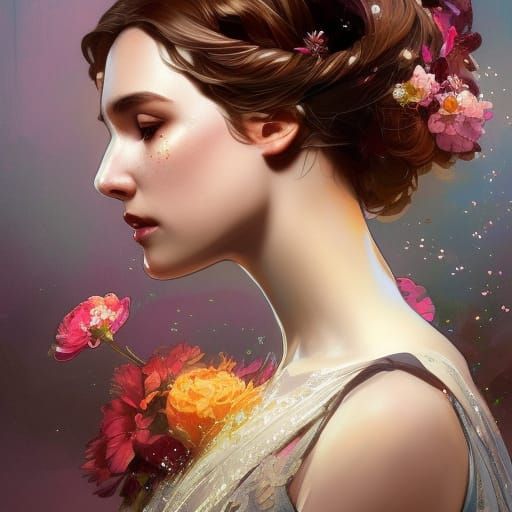 Woman in Floral Gown: Hyperdetailed Concept Art
