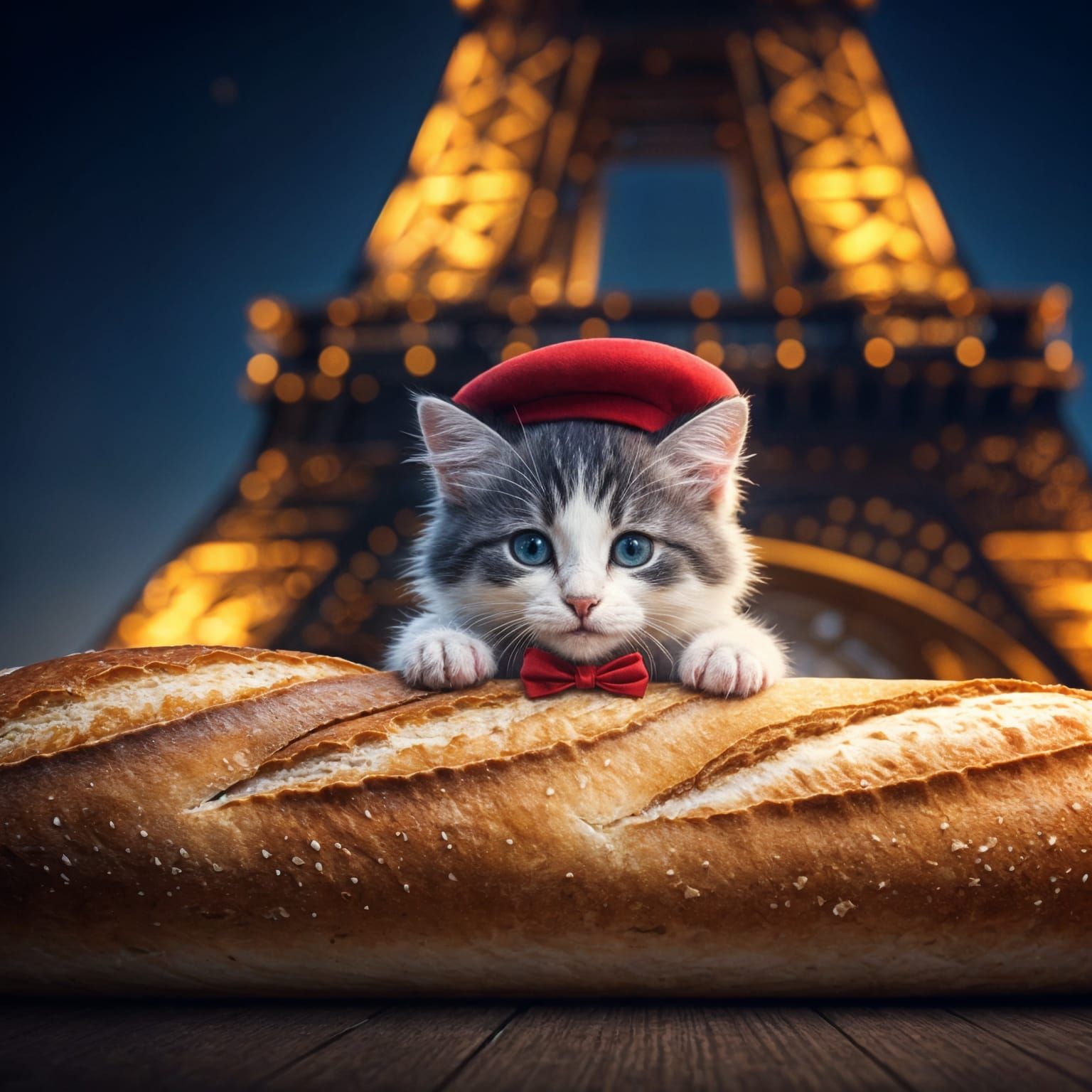 Mini Kitten and Baguette in Paris: 3D Anime Art