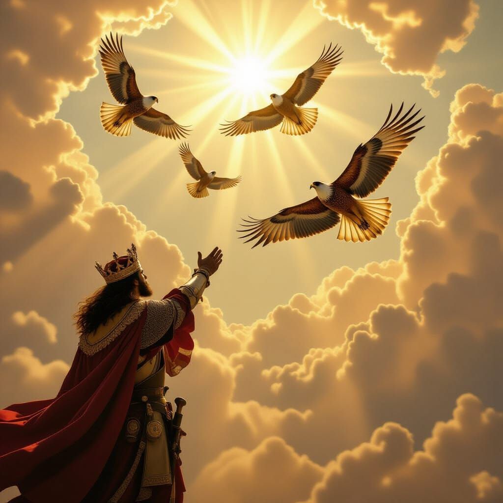 King Releases Hawks and Falcons into Divine Sky