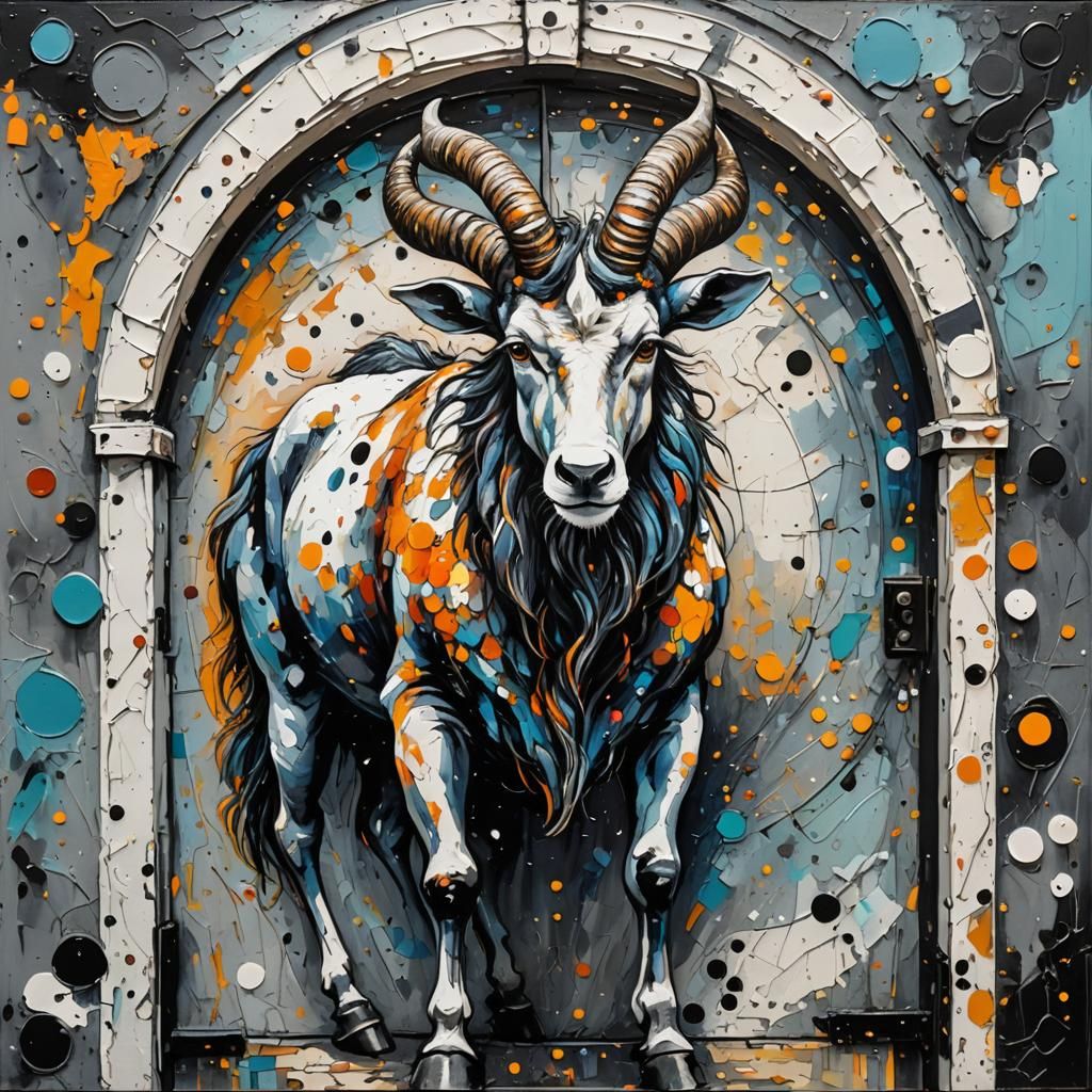 Dramatic Capricorn with Detailed Door in Expressionist Style