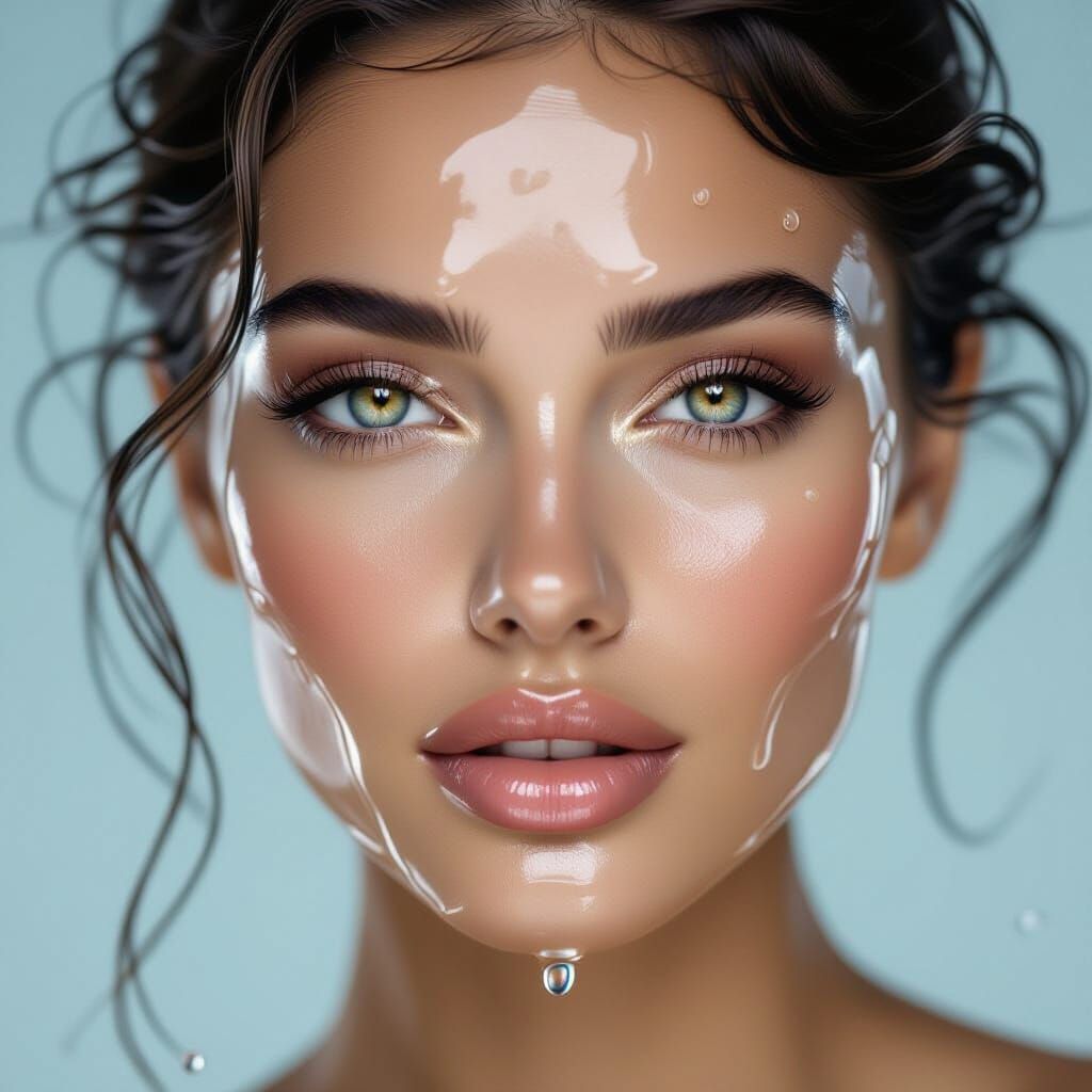 Woman's Face Made of Liquid, Surreal and Hyperrealistic