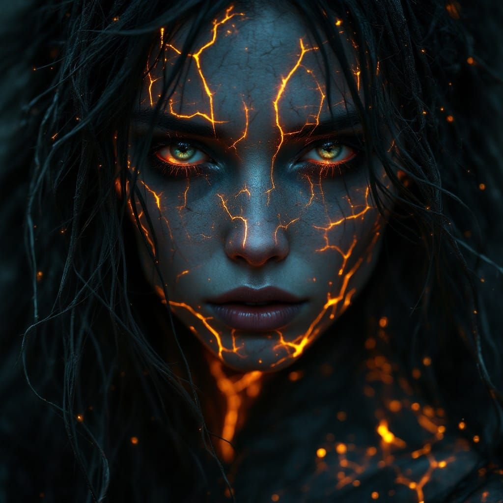 Ethereal Figure with Glowing Veins in Haunting Portrait