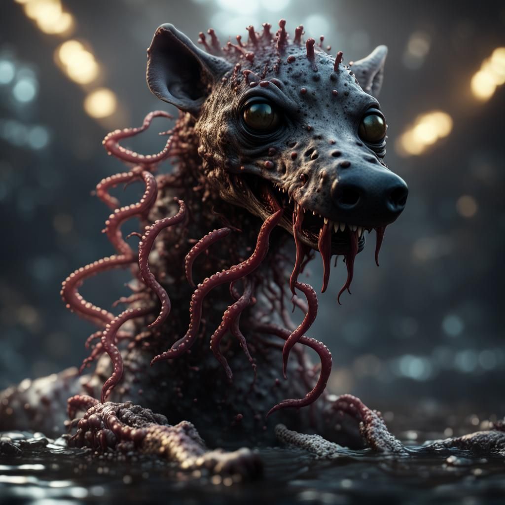 Horror Hybrid: Hyena Zombie with Alien Tentacles