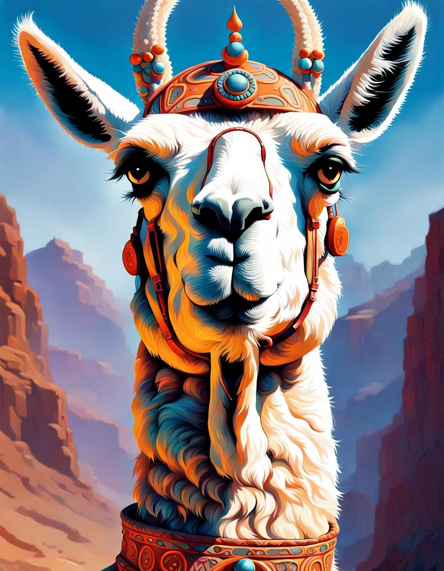 llama, in the style of exotic realism