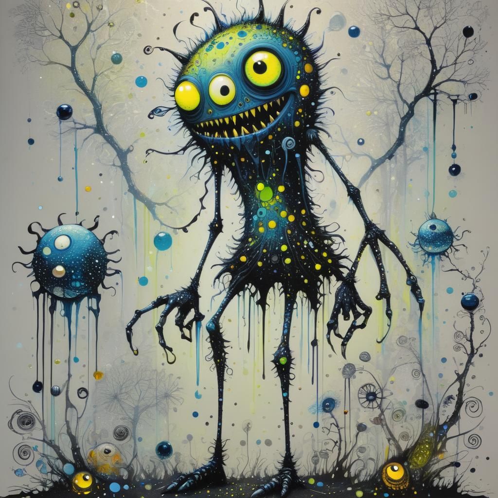 Whimsical Monster in Contemporary Pointillism Art