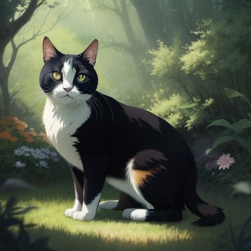 Feline Beauty in Vibrant Studio Ghibli Style
