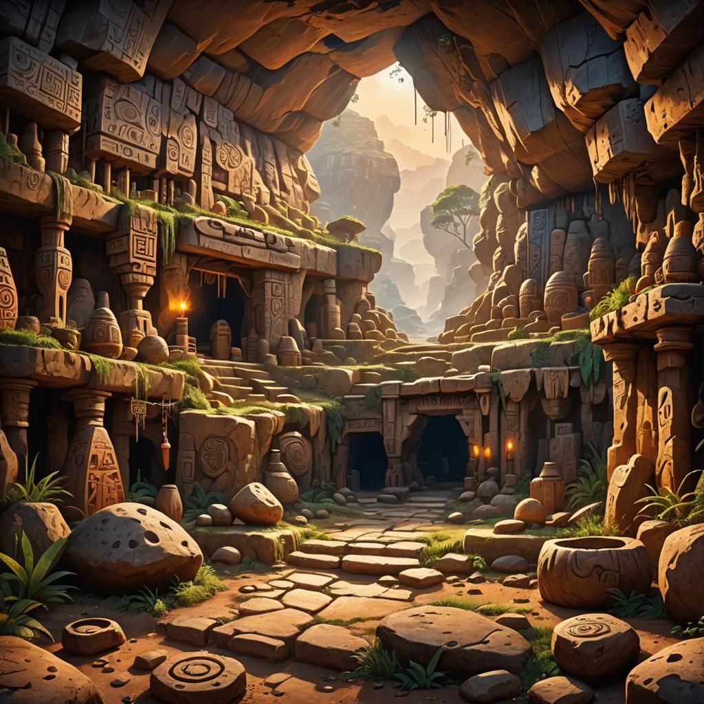 Ancient Civilization in Hyperrealistic Prehistoric Landscape