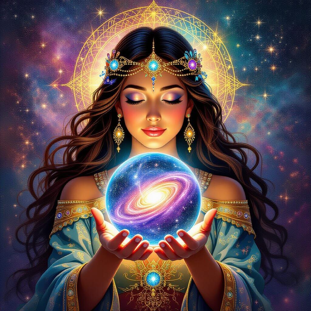 Goddess Holding Universe: Cosmic Astral Art
