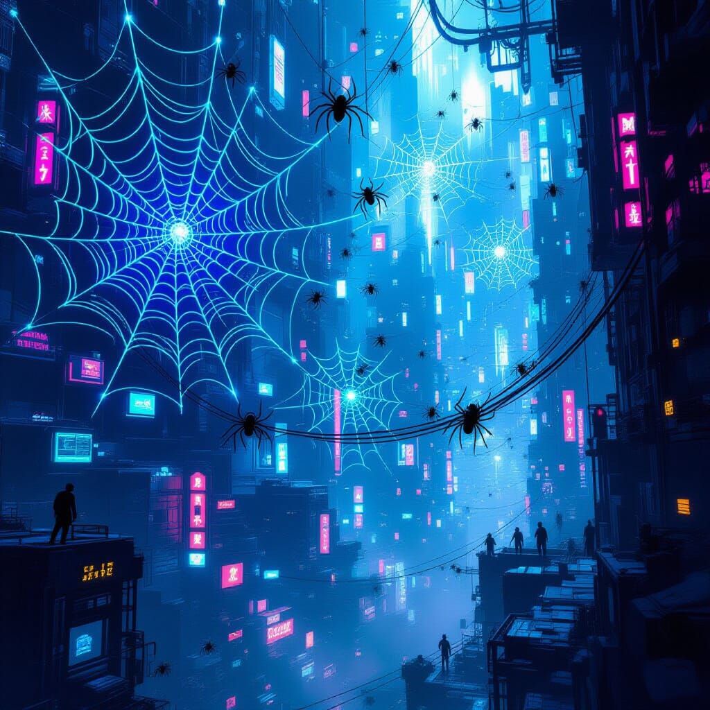 Futuristic Spider Web Cityscape Built by Spiders