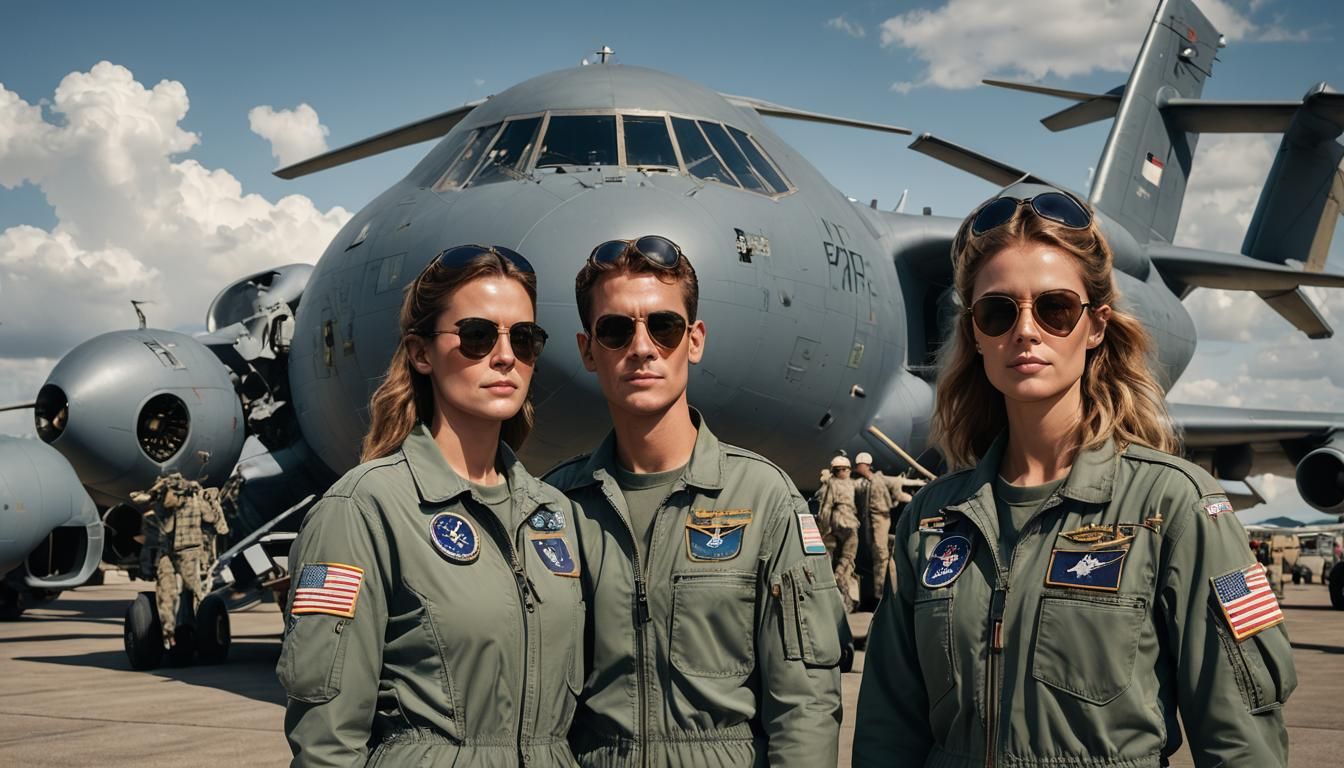 USAF Pilots in Front of C-17, Hyper-Realistic Photo