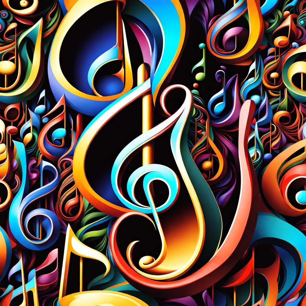 Cybernetic Rhythm: Spiraling Musical Notes Illusion