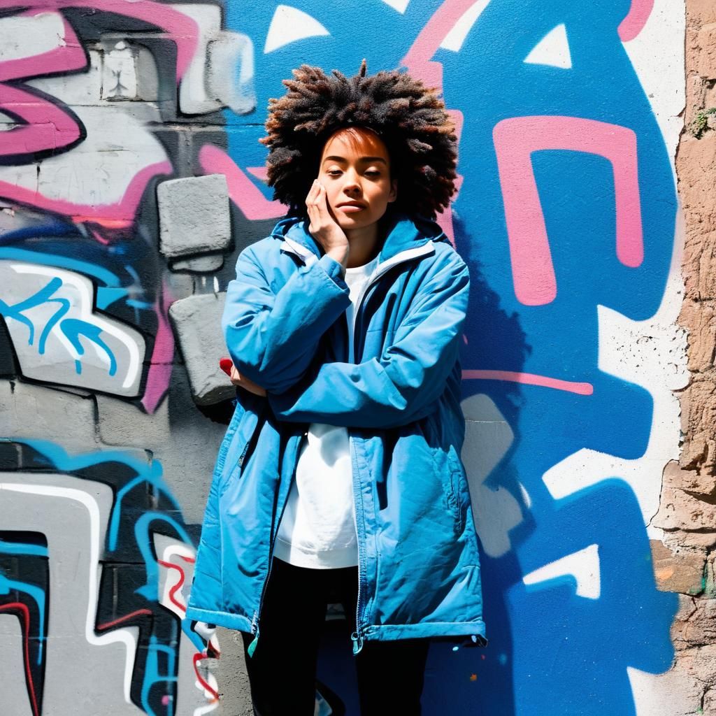 Woman Blending into Graffiti Wall Art