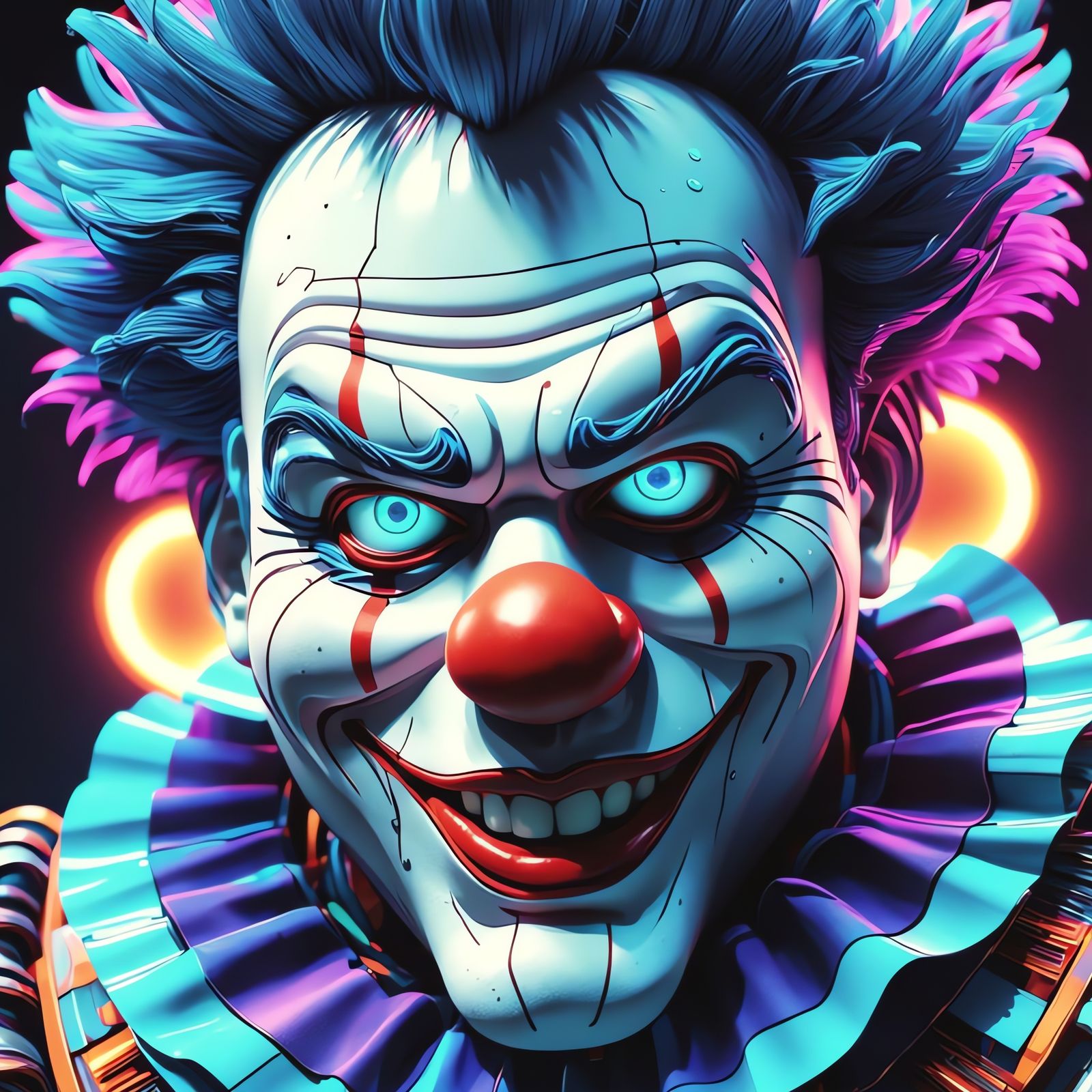 Clown Face in Digital Glitch Style with Neon Colors