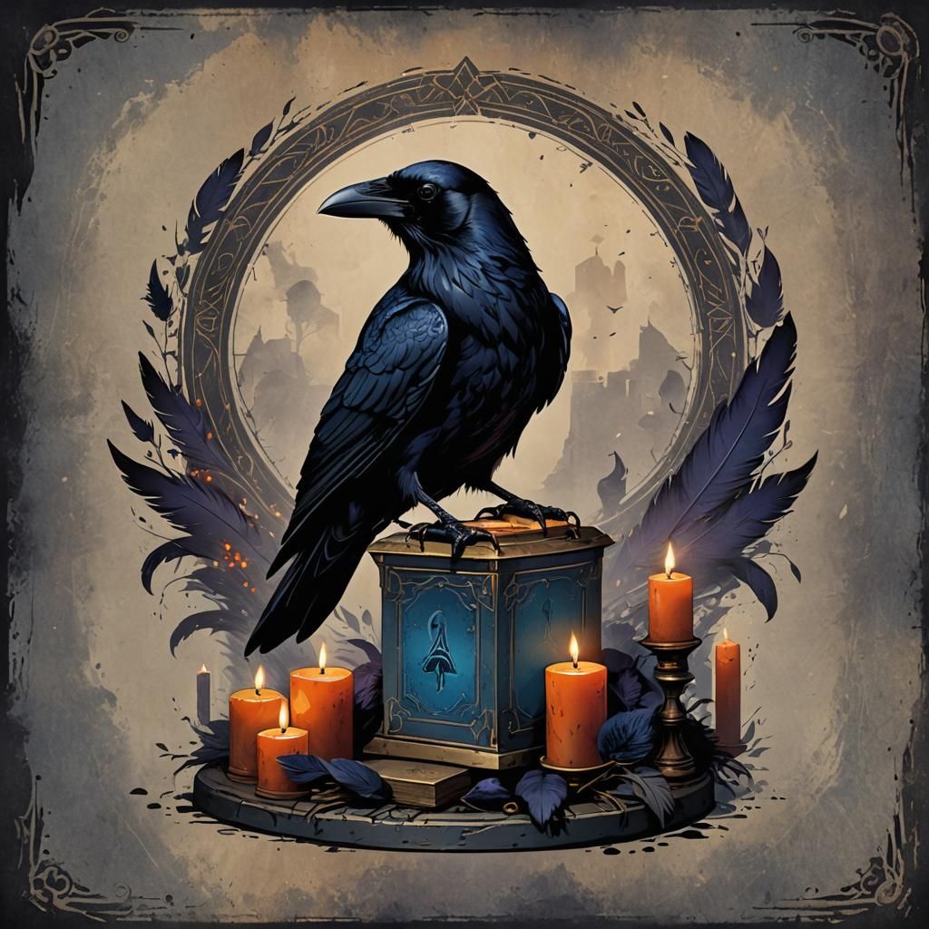 Raven with Ace of Spades in Dark Fantasy Style