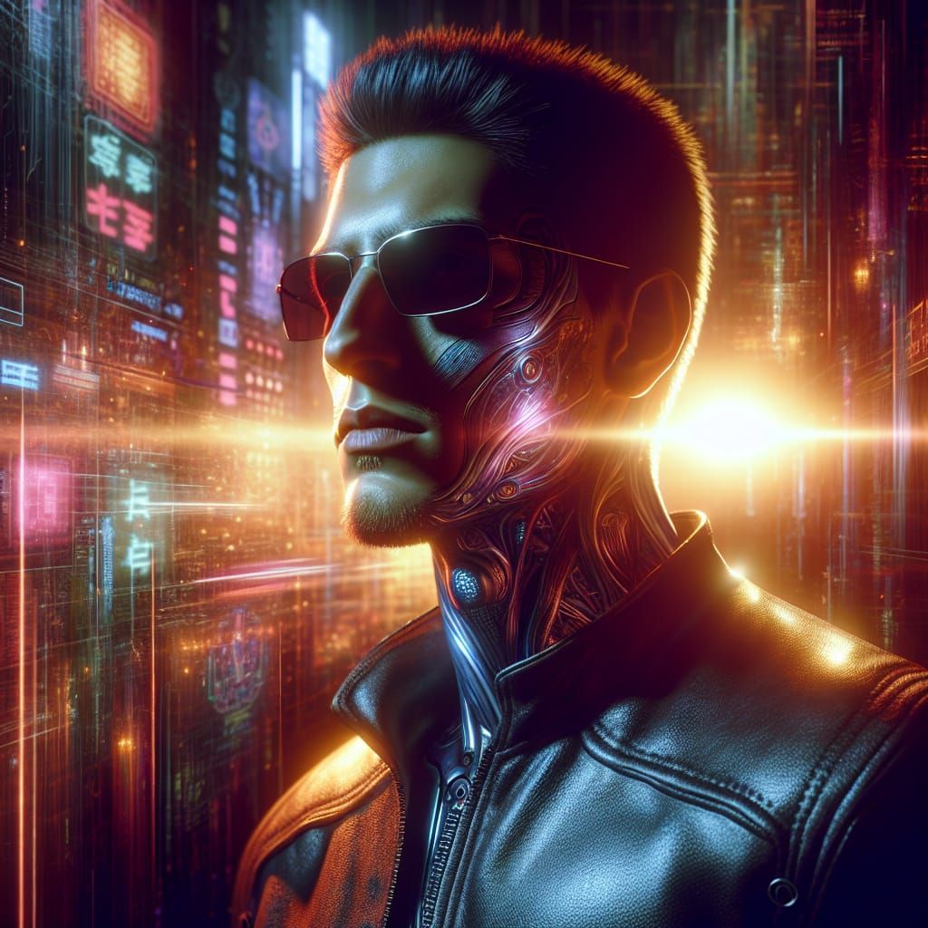 Neo from "The Matrix Resurrections," portrayed in hyper-real...