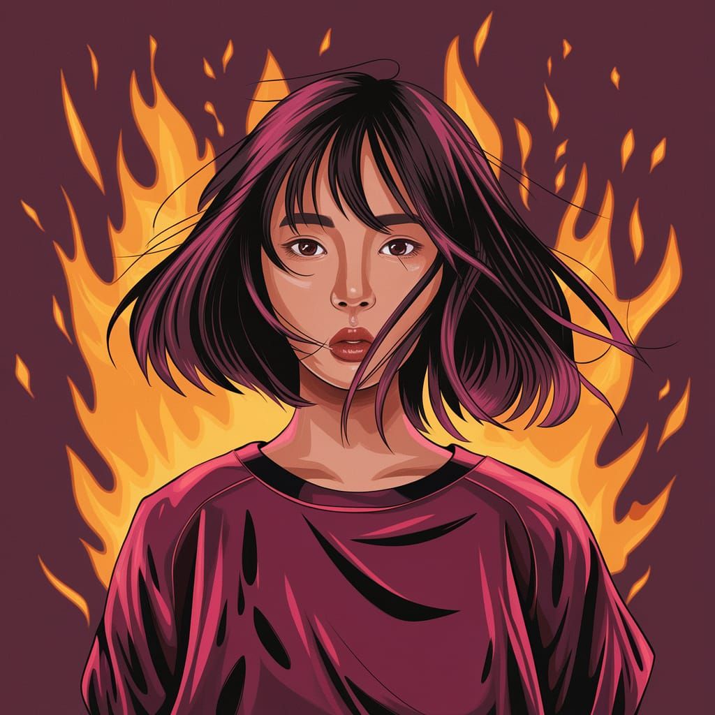 Burning Maroon and Black Figure