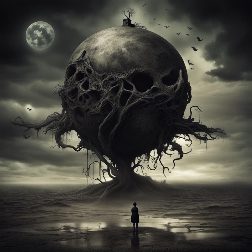 Surreal Dark Fantasy Digital Postcard Landscape