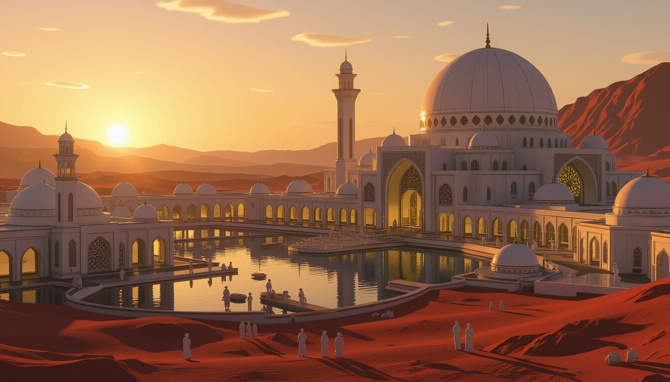 Futuristic Mars Colony with Islamic Architecture
