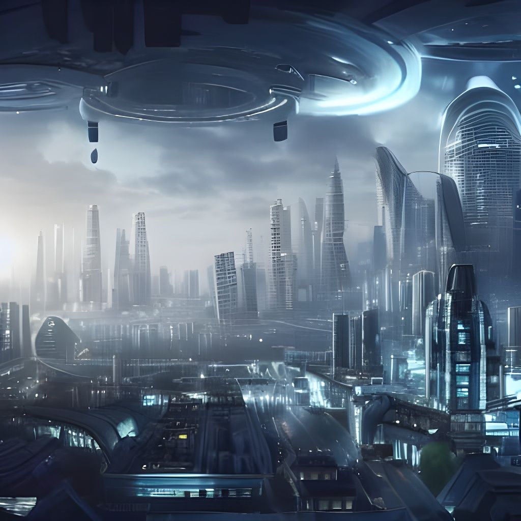 Futuristic Circular Glass City in Dystopian Style