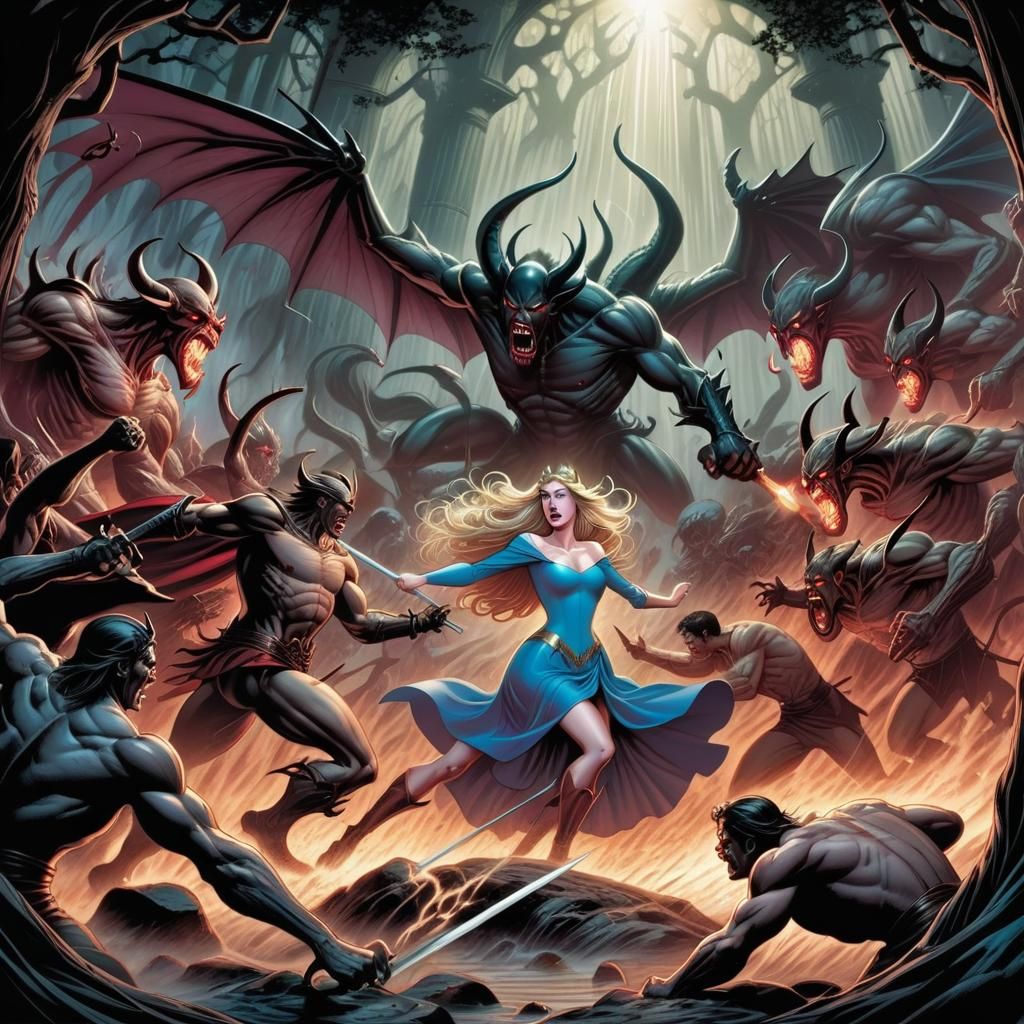 Sleeping Beauty's Demonic Battle: Comic Book Art