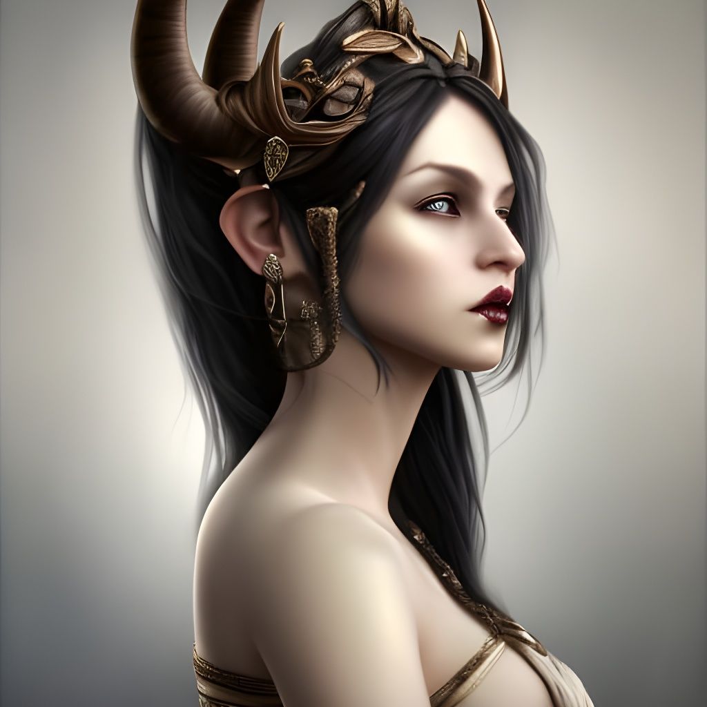 Portrait of woman with horns