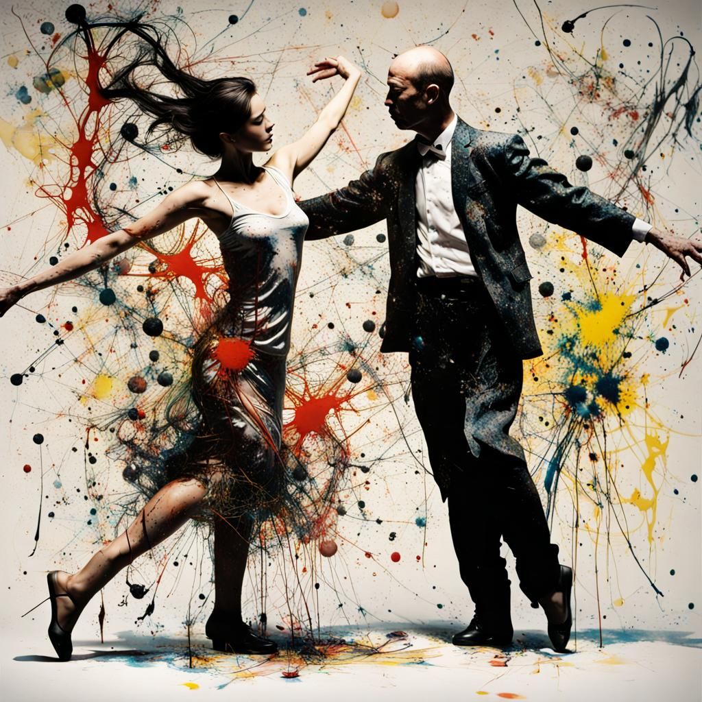 Ink Splatter Dancers in Abstract Expressionism Style